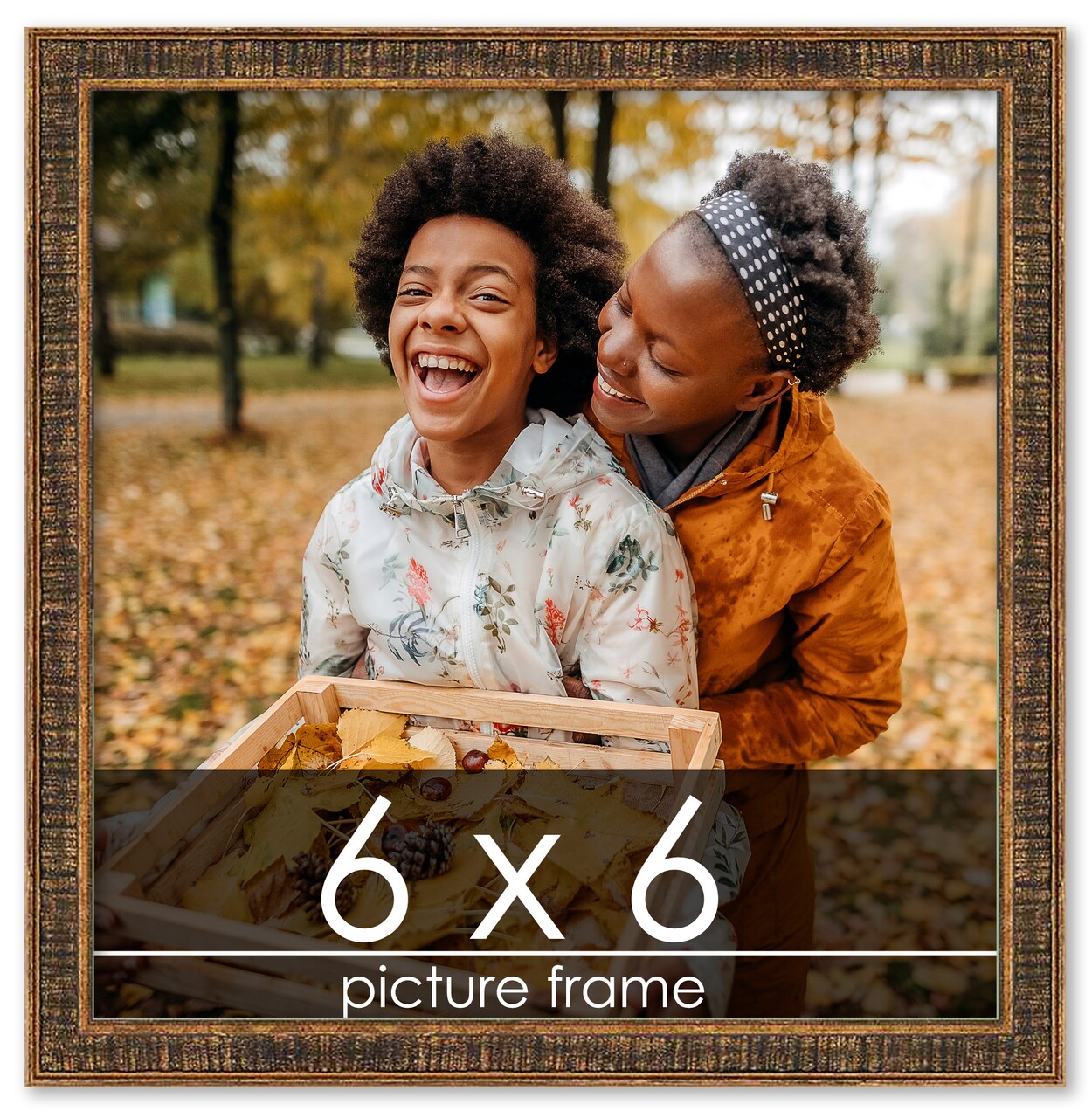 Square Textured Gold Picture Frame - UV Acrylic, Foam Board Backing, Hanging Hardware